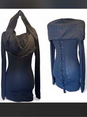 Deadstock Vixxsin black knit cyber goth lace up shawl neck sweater
